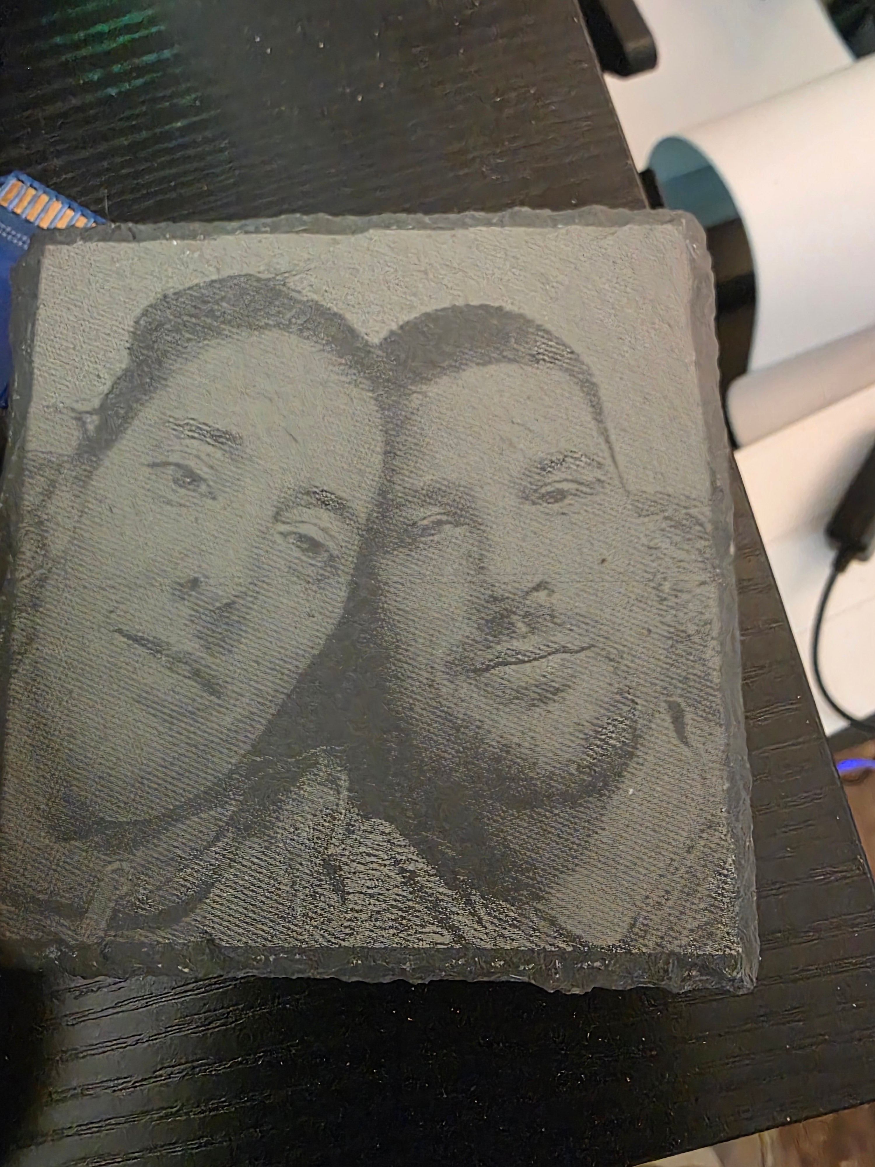 Custom laser engraved slate — square piece with couple portrait engraving