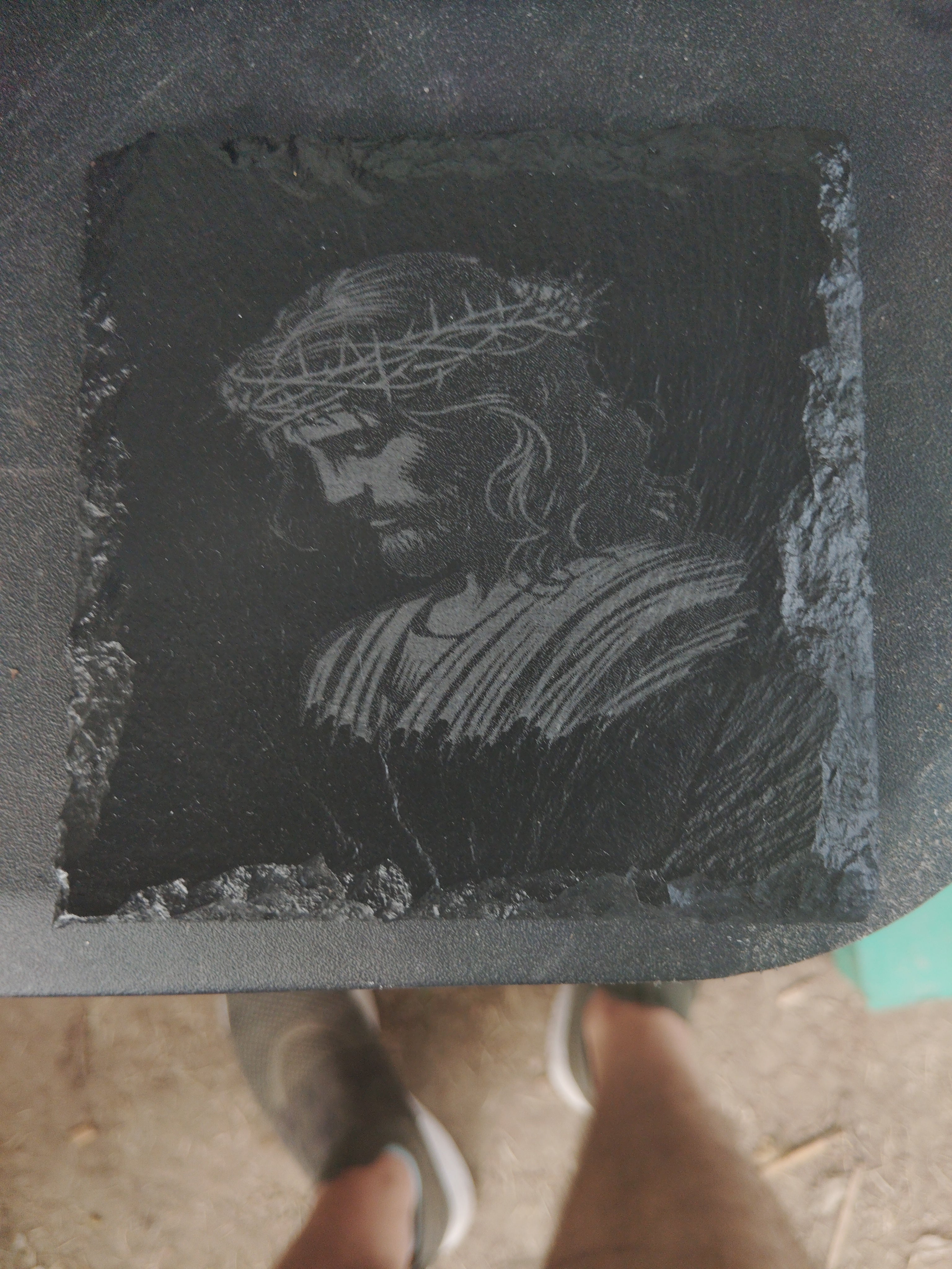 Custom laser engraved slate — square piece with religious figure engraving